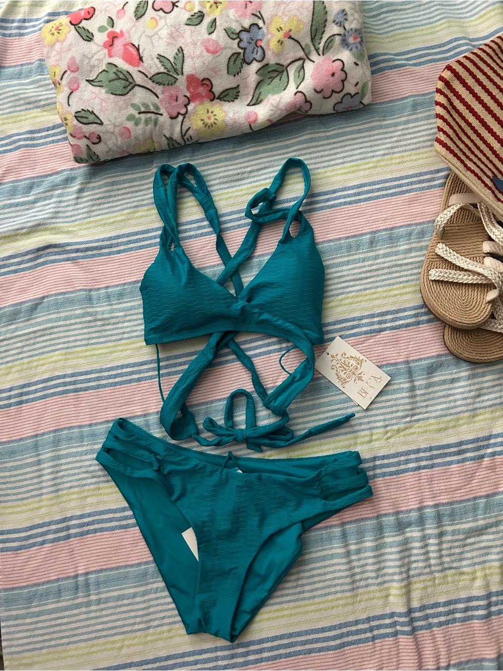 NWT Teal Strappy Wrap Bikini Set